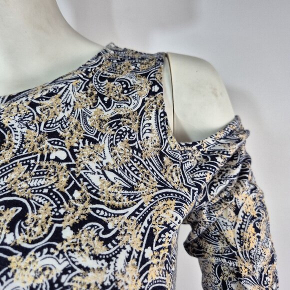 Michael Michael Kors Women's Tunic Top Size S Metallic Gold Cold-shoulder (44) - Picture 4 of 10